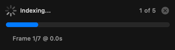 FrameSeek indexing videos with a progress bar